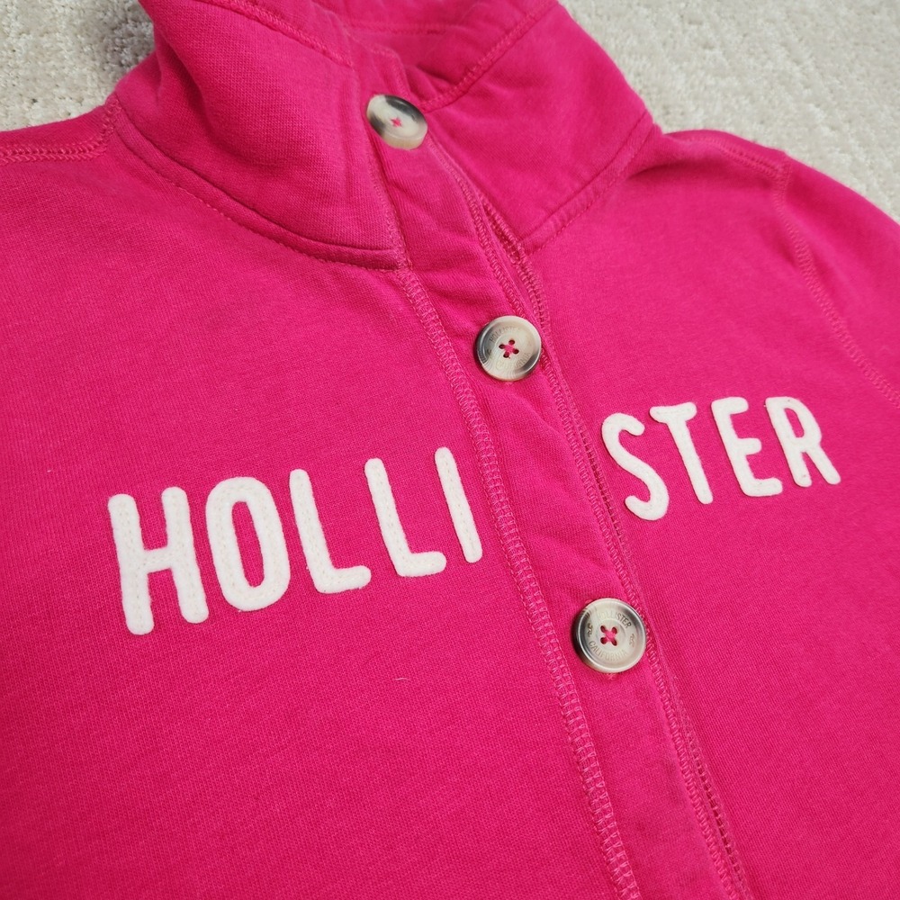 Vintage Y2K Hollister Jacket‎ Women Large Baby Doll Button Up Pink Fleece Mock - Picture 3 of 9
